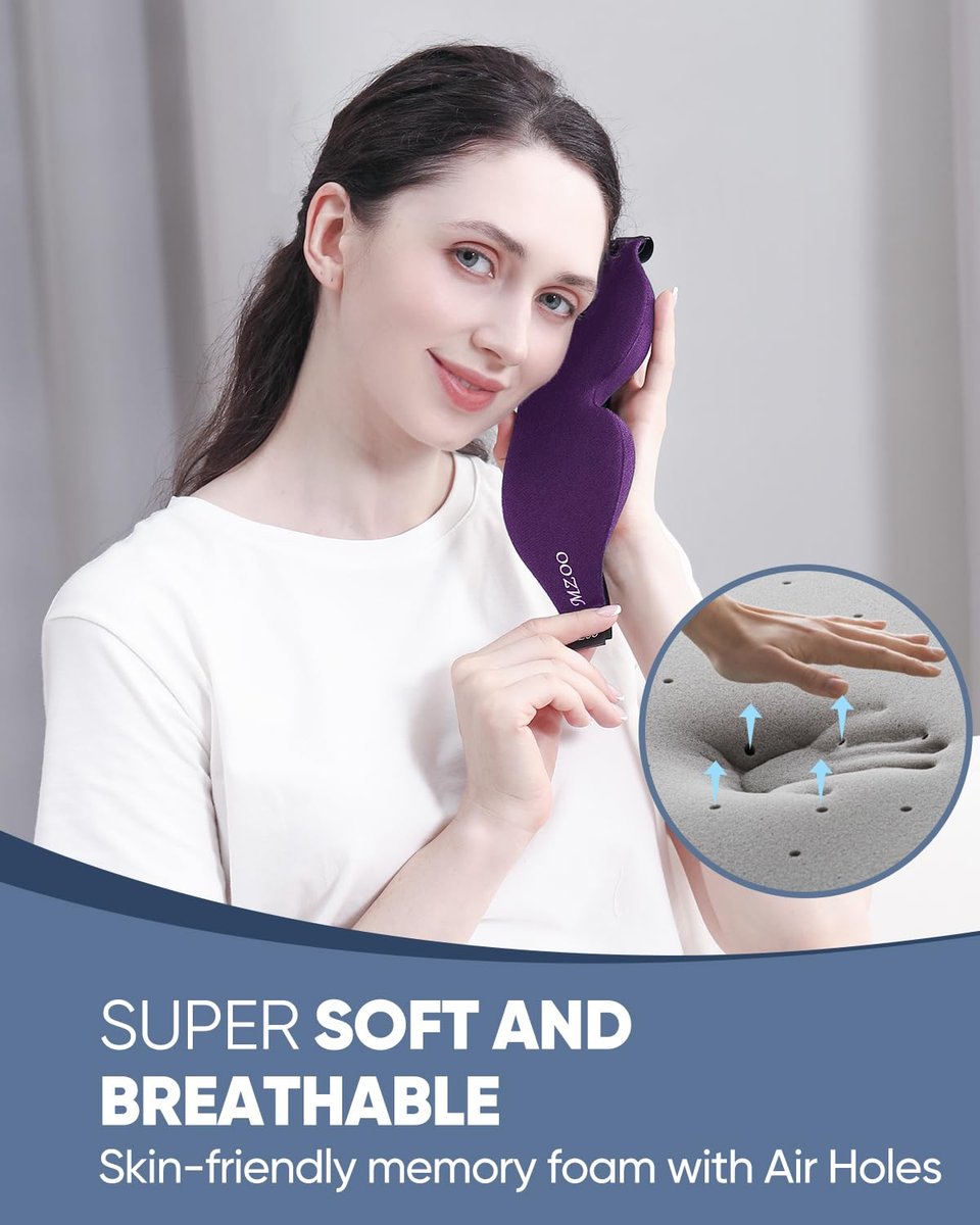 MZOO Luxus Schlafmaske für Seitenschläfer – 3D Memory Foam Augenmaske, Null Augen Druck, Lichtblockierend, Patentiertes Design, Weiche Nachtblindfolie für Reisen, Lila