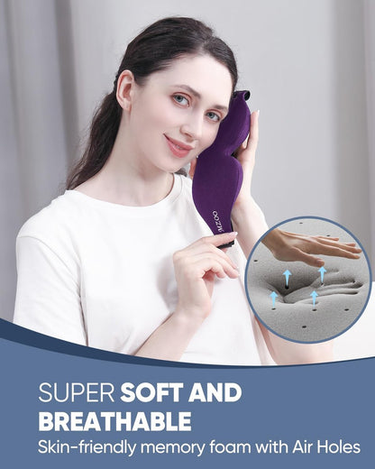 MZOO Luxus Schlafmaske für Seitenschläfer – 3D Memory Foam Augenmaske, Null Augen Druck, Lichtblockierend, Patentiertes Design, Weiche Nachtblindfolie für Reisen, Lila