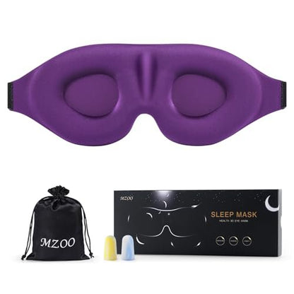 MZOO Luxus Schlafmaske für Seitenschläfer – 3D Memory Foam Augenmaske, Null Augen Druck, Lichtblockierend, Patentiertes Design, Weiche Nachtblindfolie für Reisen, Lila