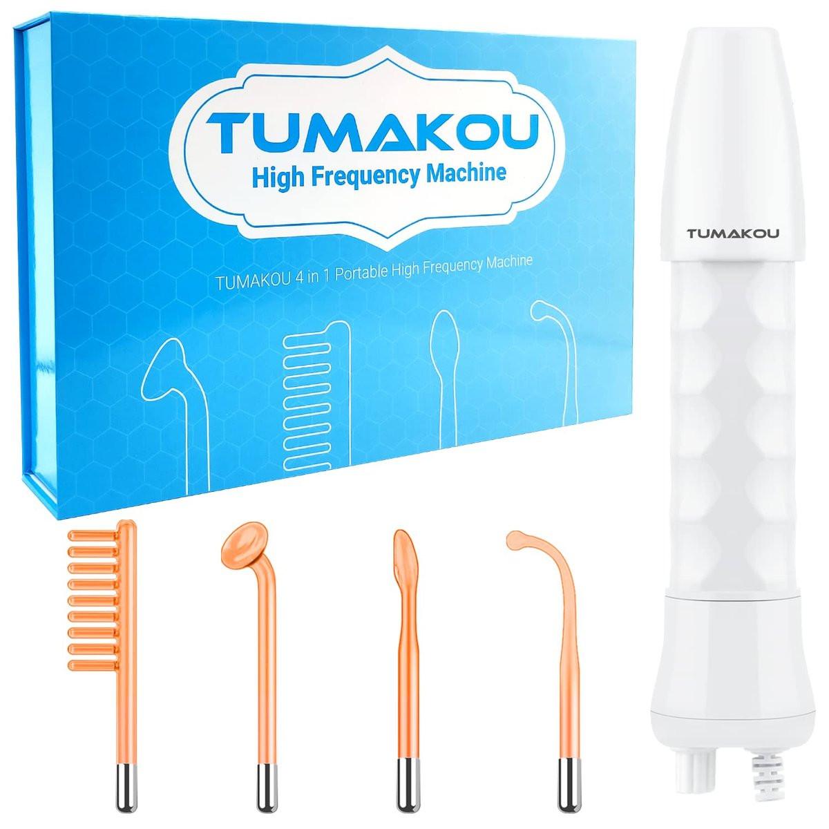 TUMAKOU Hochfrequenz-Gesichtsgerät – Tragbarer Hand-Hochfrequenz-Hautstab mit 4 verschiedenen Röhren