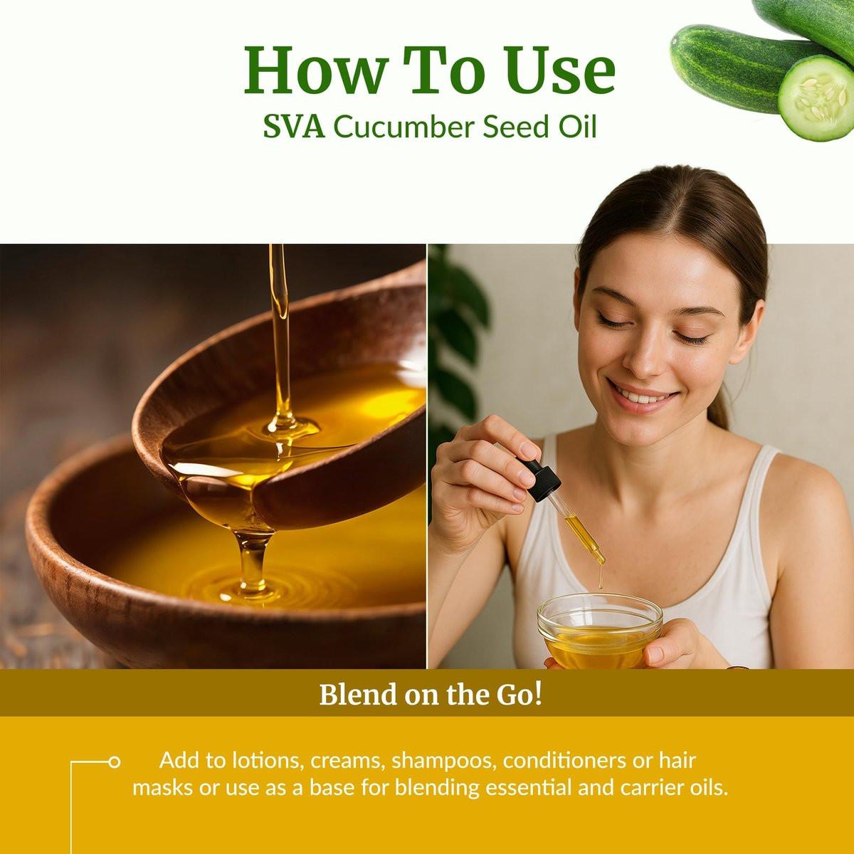 SVA Cucumber Seed Oil - 100% natürliches kaltgepresstes Gurkenöl für Gesicht, Haut, Haare und Massage - 118 ml mit Pipette