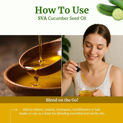 SVA Cucumber Seed Oil - 100% natürliches kaltgepresstes Gurkenöl für Gesicht, Haut, Haare und Massage - 118 ml mit Pipette