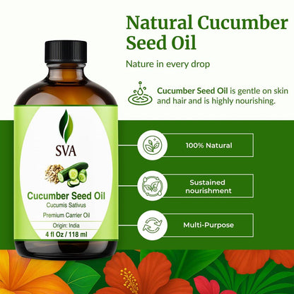 SVA Cucumber Seed Oil - 100% natürliches kaltgepresstes Gurkenöl für Gesicht, Haut, Haare und Massage - 118 ml mit Pipette