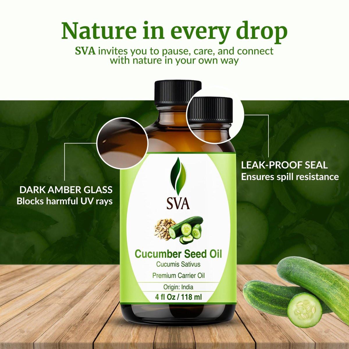 SVA Cucumber Seed Oil - 100% natürliches kaltgepresstes Gurkenöl für Gesicht, Haut, Haare und Massage - 118 ml mit Pipette