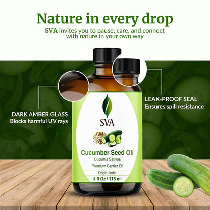 SVA Cucumber Seed Oil - 100% natürliches kaltgepresstes Gurkenöl für Gesicht, Haut, Haare und Massage - 118 ml mit Pipette