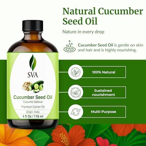 SVA Cucumber Seed Oil - 100% natürliches kaltgepresstes Gurkenöl für Gesicht, Haut, Haare und Massage - 118 ml mit Pipette