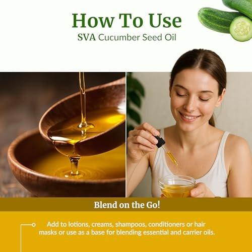 SVA Cucumber Seed Oil - 100% natürliches kaltgepresstes Gurkenöl für Gesicht, Haut, Haare und Massage - 118 ml mit Pipette