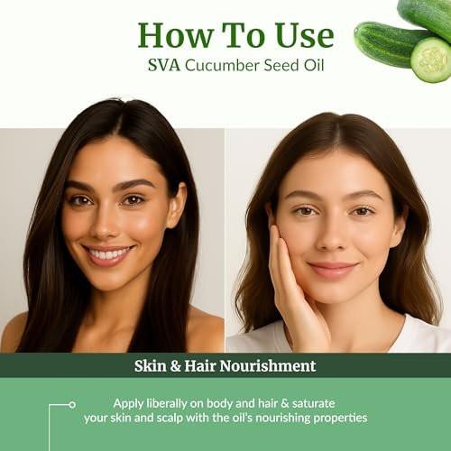 SVA Cucumber Seed Oil - 100% natürliches kaltgepresstes Gurkenöl für Gesicht, Haut, Haare und Massage - 118 ml mit Pipette