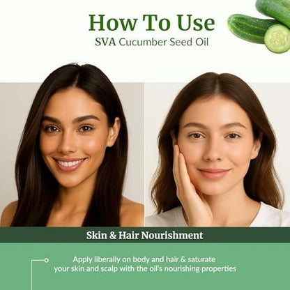 SVA Cucumber Seed Oil - 100% natürliches kaltgepresstes Gurkenöl für Gesicht, Haut, Haare und Massage - 118 ml mit Pipette