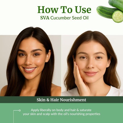 SVA Cucumber Seed Oil - 100% natürliches kaltgepresstes Gurkenöl für Gesicht, Haut, Haare und Massage - 118 ml mit Pipette