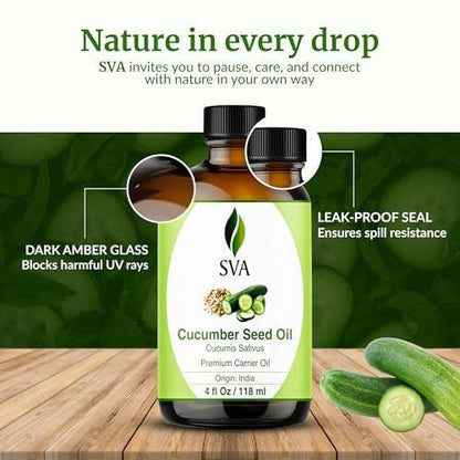 SVA Cucumber Seed Oil - 100% natürliches kaltgepresstes Gurkenöl für Gesicht, Haut, Haare und Massage - 118 ml mit Pipette