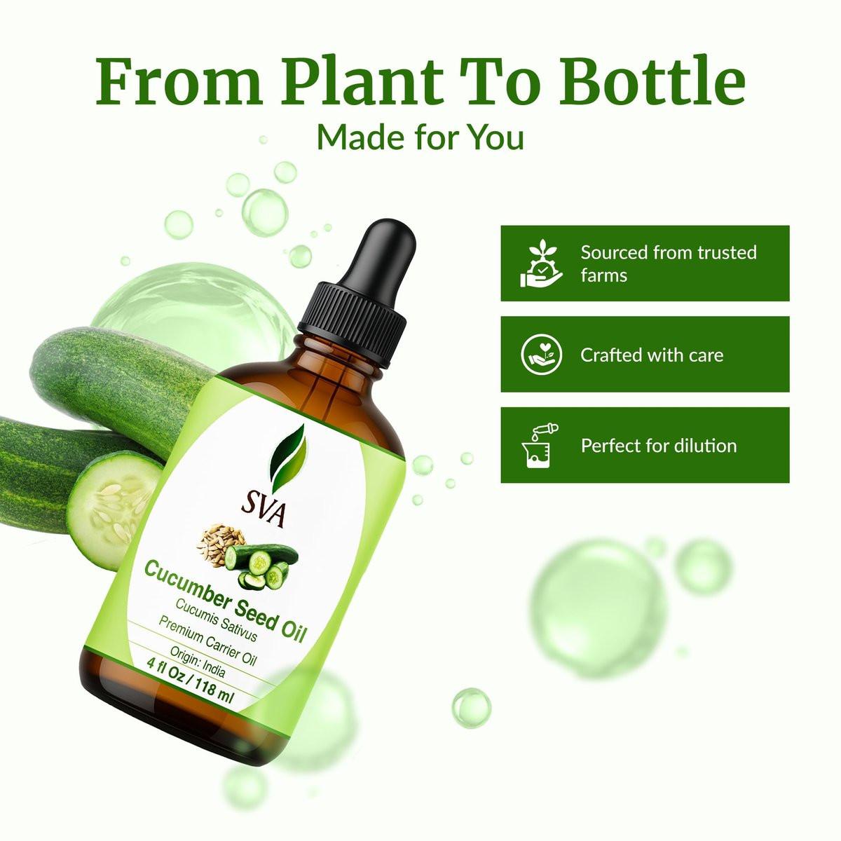 SVA Cucumber Seed Oil - 100% natürliches kaltgepresstes Gurkenöl für Gesicht, Haut, Haare und Massage - 118 ml mit Pipette