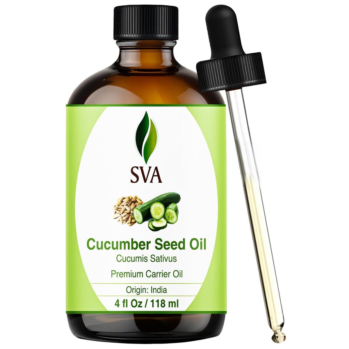 SVA Cucumber Seed Oil - 100% natürliches kaltgepresstes Gurkenöl für Gesicht, Haut, Haare und Massage - 118 ml mit Pipette