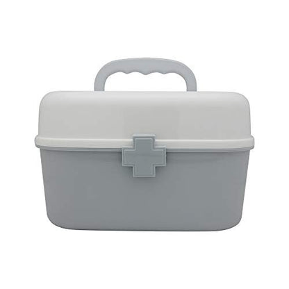 BangQiao Plastik Erste-Hilfe-Aufbewahrungsbox mit herausnehmbarer Schale und Tragegriff, Familien-Notfall-Medizinkoffer-Organizer, Weiß & Grau
