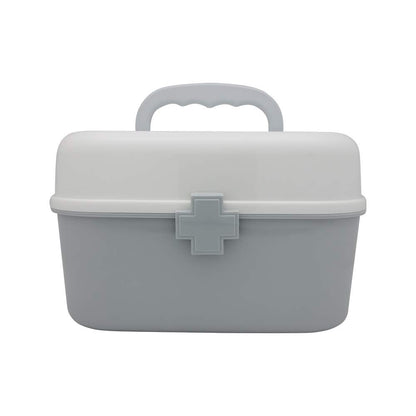 BangQiao Plastik Erste-Hilfe-Aufbewahrungsbox mit herausnehmbarer Schale und Tragegriff, Familien-Notfall-Medizinkoffer-Organizer, Weiß & Grau