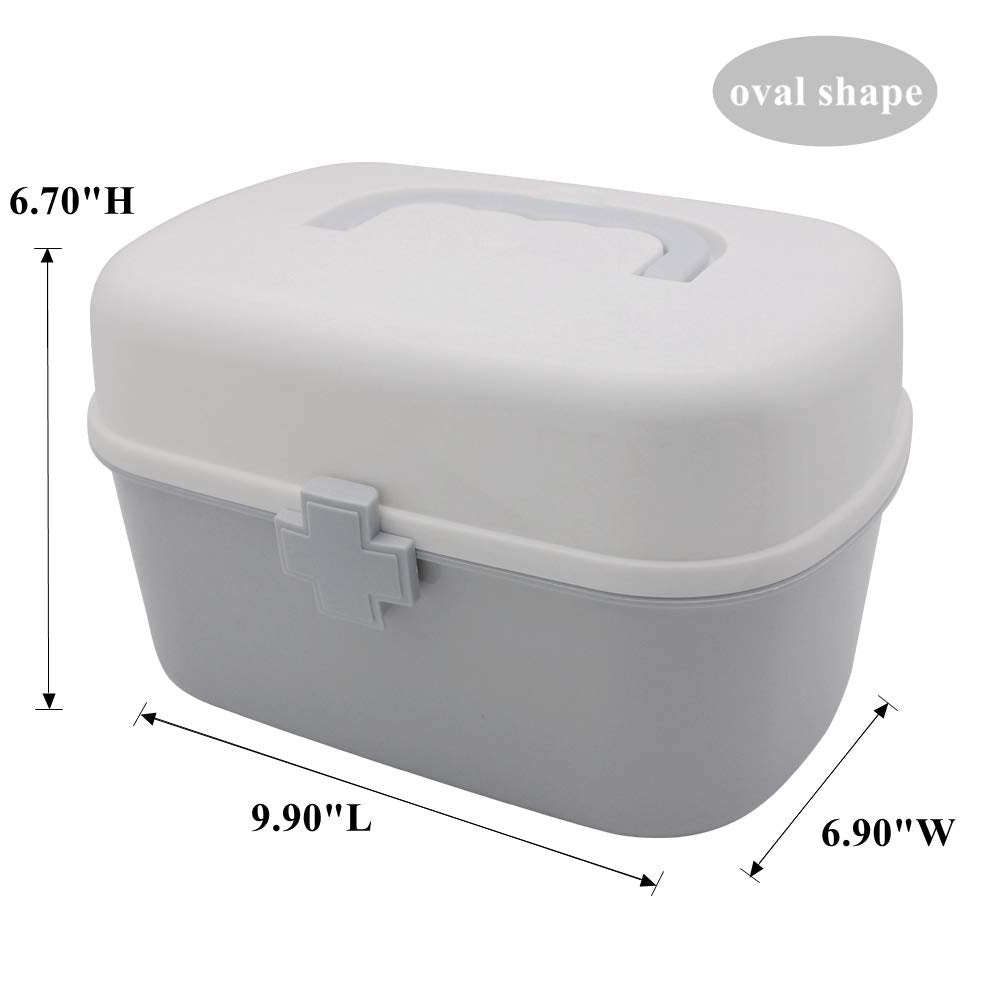 BangQiao Plastik Erste-Hilfe-Aufbewahrungsbox mit herausnehmbarer Schale und Tragegriff, Familien-Notfall-Medizinkoffer-Organizer, Weiß & Grau