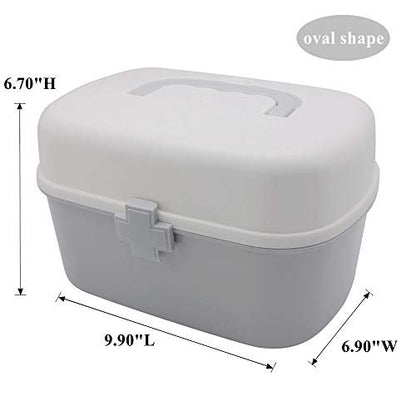 BangQiao Plastik Erste-Hilfe-Aufbewahrungsbox mit herausnehmbarer Schale und Tragegriff, Familien-Notfall-Medizinkoffer-Organizer, Weiß & Grau