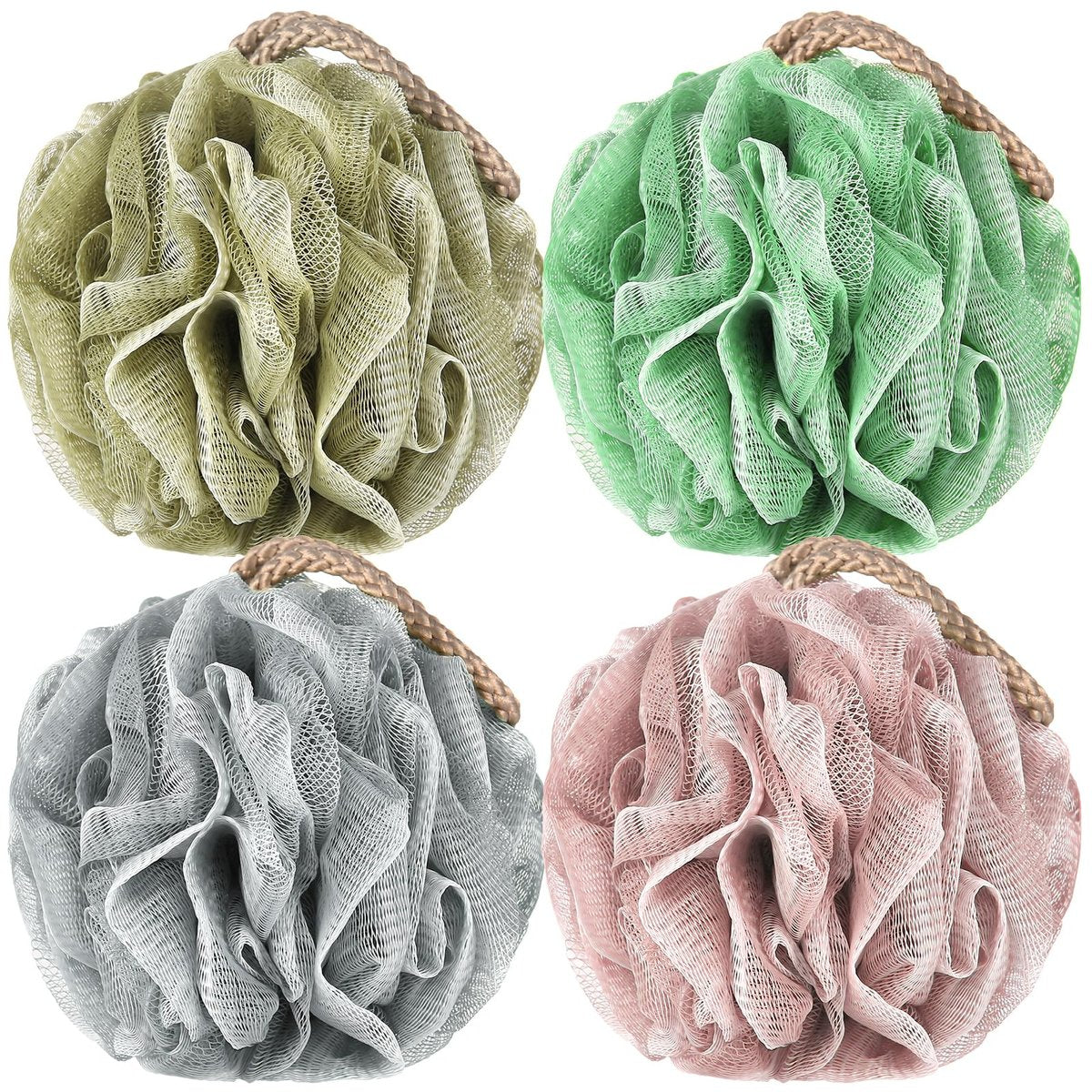 Loofah-Schwamm 4er-Pack, Tiefenreinigender Körperpeeling-Schrubber für die Dusche, Peeling-Badeschwamm mit Griff für Frauen und Männer (001, 50g)
