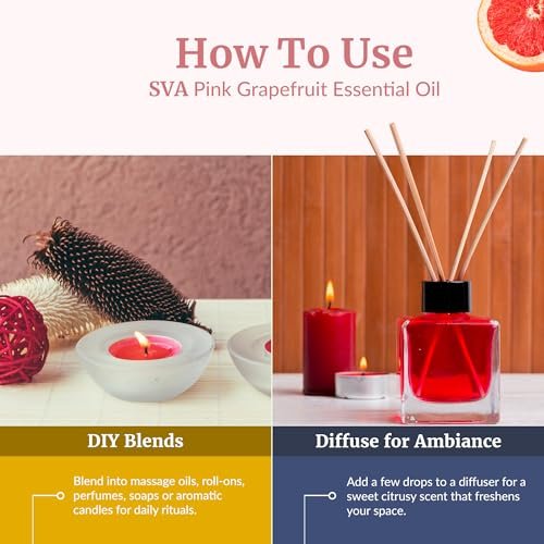 SVA Grapefruit Pink Grapefruit Bio Ätherisches Öl – 118 ml – 100% natürlich, für Diffuser, Haare, Gesicht, Haut, Aromatherapie, Massage, Seifen- und Kerzenherstellung mit Pipette