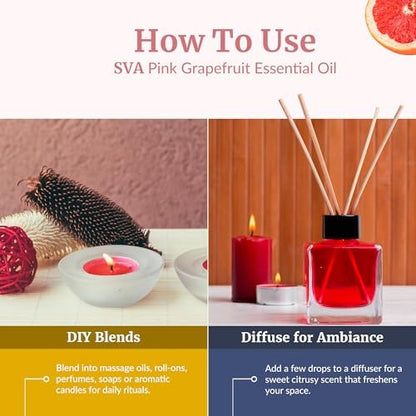 SVA Grapefruit Pink Grapefruit Bio Ätherisches Öl – 118 ml – 100% natürlich, für Diffuser, Haare, Gesicht, Haut, Aromatherapie, Massage, Seifen- und Kerzenherstellung mit Pipette