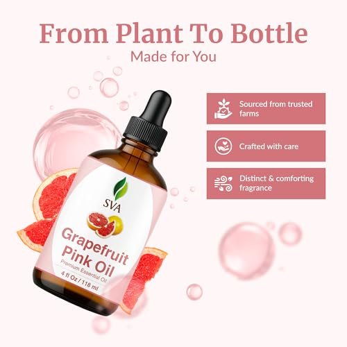 SVA Grapefruit Pink Grapefruit Bio Ätherisches Öl – 118 ml – 100% natürlich, für Diffuser, Haare, Gesicht, Haut, Aromatherapie, Massage, Seifen- und Kerzenherstellung mit Pipette