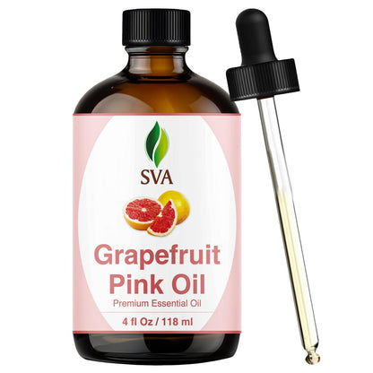 SVA Grapefruit Pink Grapefruit Bio Ätherisches Öl – 118 ml – 100% natürlich, für Diffuser, Haare, Gesicht, Haut, Aromatherapie, Massage, Seifen- und Kerzenherstellung mit Pipette