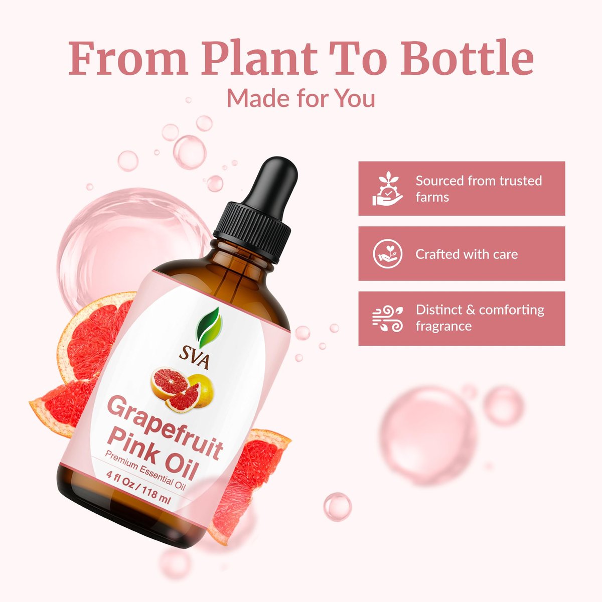 SVA Grapefruit Pink Grapefruit Bio Ätherisches Öl – 118 ml – 100% natürlich, für Diffuser, Haare, Gesicht, Haut, Aromatherapie, Massage, Seifen- und Kerzenherstellung mit Pipette