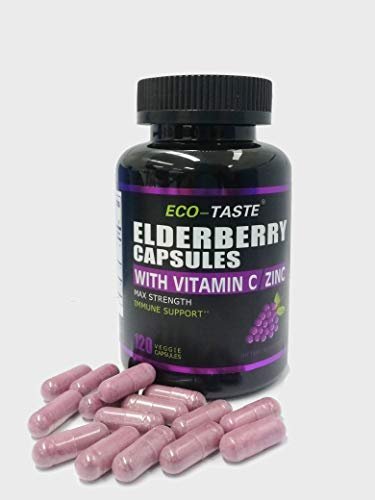 ECO-TASTE Holunderbeeren Kapseln mit Zink & Vitamin C - 120 Kapseln, Sambucus Holunderbeeren für Immununterstützung, Hautgesundheit - Vegane Kapseln