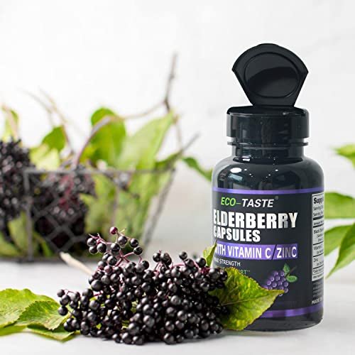 ECO-TASTE Holunderbeeren Kapseln mit Zink & Vitamin C - 120 Kapseln, Sambucus Holunderbeeren für Immununterstützung, Hautgesundheit - Vegane Kapseln