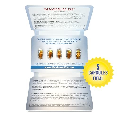Maximum D3 13.000 IE – 5 Kapseln (5-Wochen-Vorrat) | Hochdosiertes Vitamin D3
