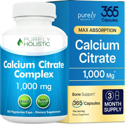 Calcium Citrat 1000mg | Hochdosiertes Calcium für Knochen & Zähne | Hohe Bioverfügbarkeit | Magenfreundlich | Vegan & Non-GMO | 3-Monats-Vorrat | Calciumpräparat für Frauen & Männer | 365 Kapseln