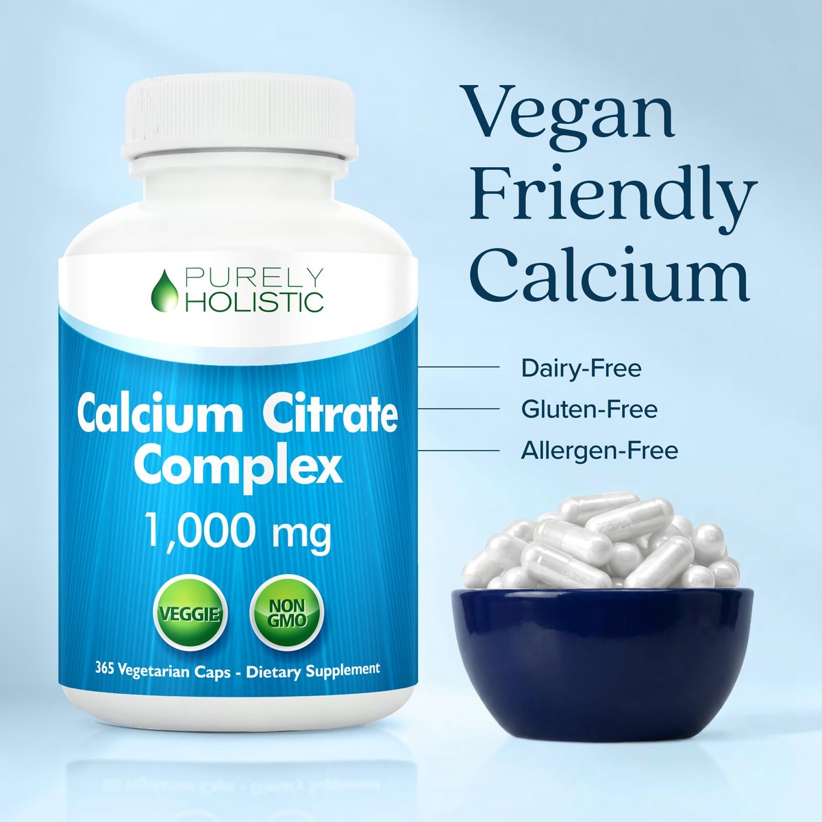 Calcium Citrat 1000mg | Hochdosiertes Calcium für Knochen & Zähne | Hohe Bioverfügbarkeit | Magenfreundlich | Vegan & Non-GMO | 3-Monats-Vorrat | Calciumpräparat für Frauen & Männer | 365 Kapseln
