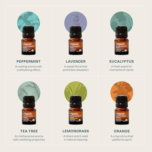 Cliganic Bio Aromatherapie Ätherische Öle Set (Top 6 - Die Essentials), 100% rein natürlich - Pfefferminze, Lavendel, Eukalyptus, Teebaum, Zitronengras & Orange (Verpackung kann variieren)