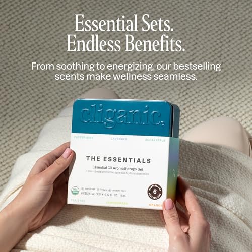 Cliganic Bio Aromatherapie Ätherische Öle Set (Top 6 - Die Essentials), 100% rein natürlich - Pfefferminze, Lavendel, Eukalyptus, Teebaum, Zitronengras & Orange (Verpackung kann variieren)