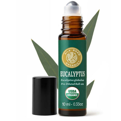 Silk Road Organic Bio Eukalyptus Roll-On, USDA-zertifiziert – Atemwege, Erkältung, Husten, Nebenhöhlen & Allergiebeschwerden – 10 ml Aromatherapie-Roller – Immer rein, immer bio