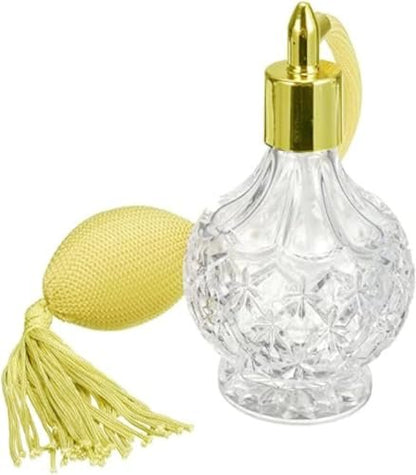 BOGZON 80 ml Kristallklarer Parfümflakon im Vintage-Stil mit goldener Sprühpumpe und Quaste - Nachfüllbare Glasflasche für Kosmetik