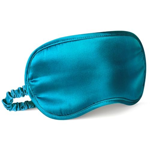 Atmungsaktive Seiden-Schlafmaske, elastische Augenabdeckung für Schlaf, Nickerchen, Reisen – Pfauenblau, 1 Stück