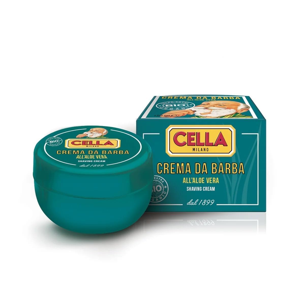 Cella Milano Aloe Vera Rasierseife, 150 g – Dichter, luxuriöser Schaum mit Rasierklingen-Schutz, hergestellt in Italien seit 1899