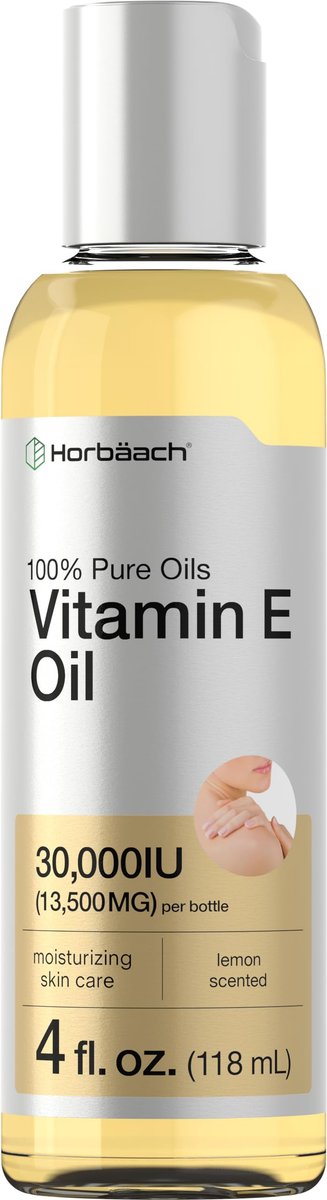 Horbäach Vitamin E Öl für Haut und Gesicht | 118 ml | 100% reine Öle | Feuchtigkeitsspendende Hautpflege | Nicht-GVO, Vegetarisch | Mit Zitronenduft