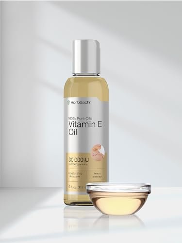 Horbäach Vitamin E Öl für Haut und Gesicht | 118 ml | 100% reine Öle | Feuchtigkeitsspendende Hautpflege | Nicht-GVO, Vegetarisch | Mit Zitronenduft