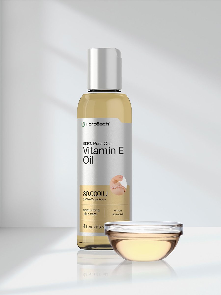 Horbäach Vitamin E Öl für Haut und Gesicht | 118 ml | 100% reine Öle | Feuchtigkeitsspendende Hautpflege | Nicht-GVO, Vegetarisch | Mit Zitronenduft
