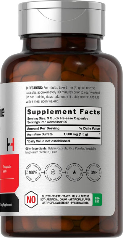 Horbäach Agmatinsulfat Kapseln 1500 mg | 60 Kapseln | Pharmazeutische Qualität | Non-GMO, Glutenfrei