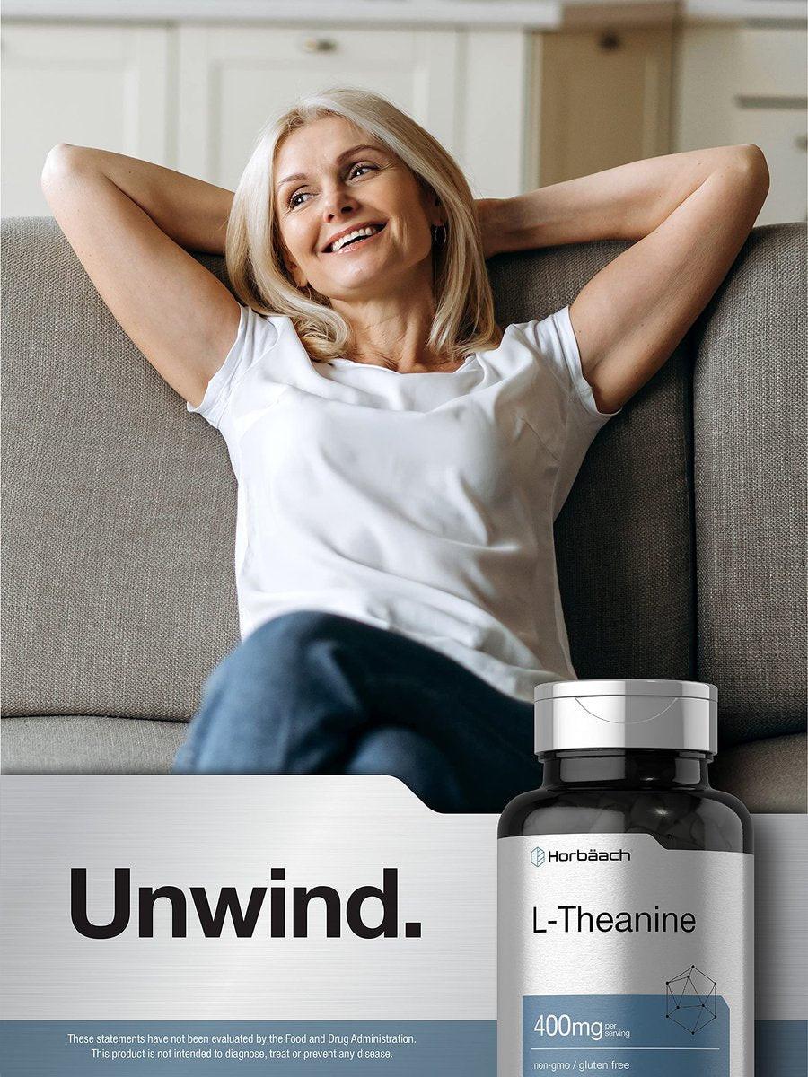 Horbäach L-Theanin Ergänzung | 400mg | 120 Kapseln | Non-GMO & Glutenfrei