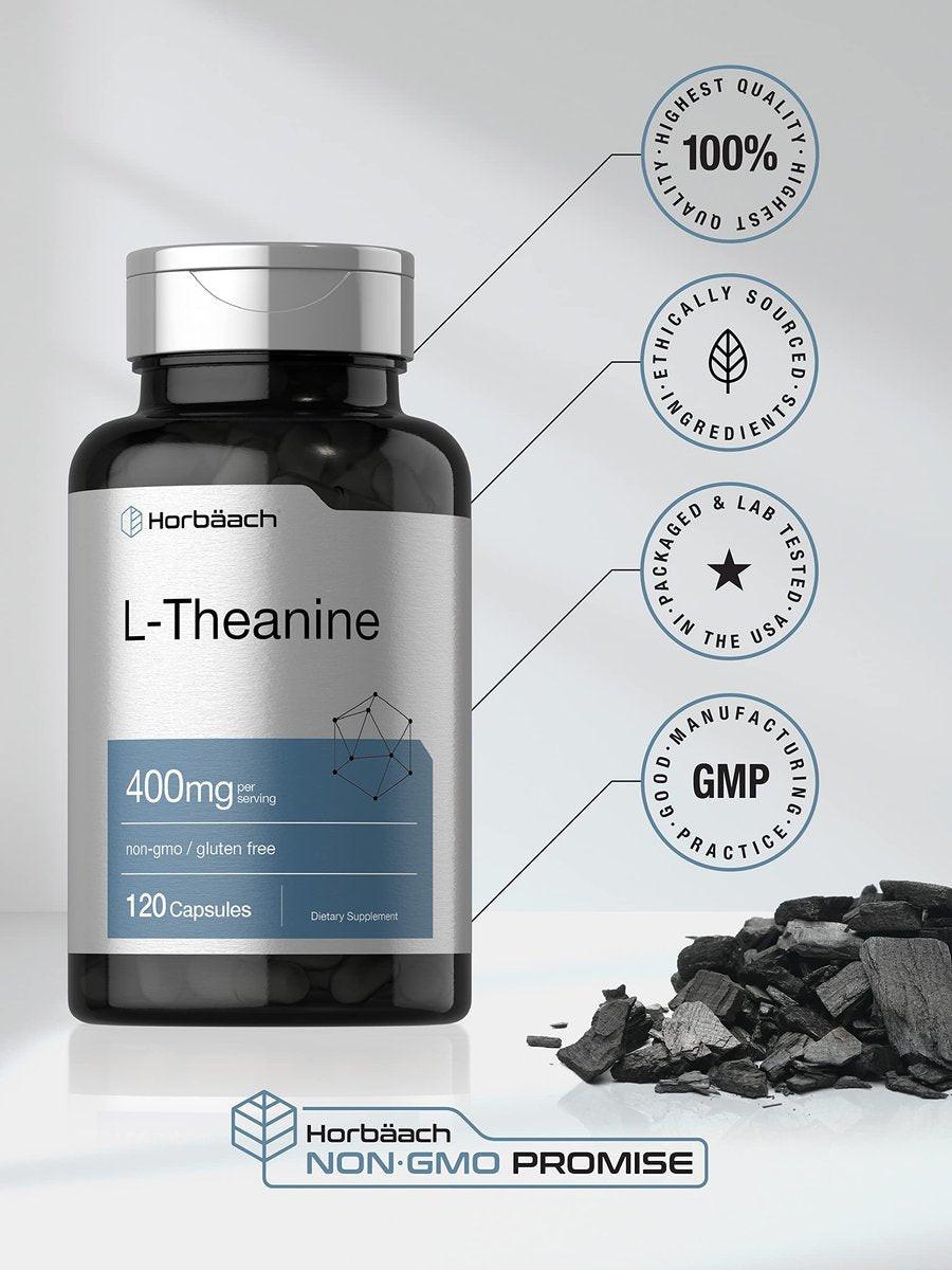 Horbäach L-Theanin Ergänzung | 400mg | 120 Kapseln | Non-GMO & Glutenfrei