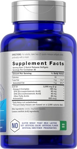 Horbäach Antarktischer Krillöl 2000mg | 60 Weichkapseln | Omega-3, EPA, DHA Supplement | mit Astaxanthin | Non-GVO, Glutenfrei