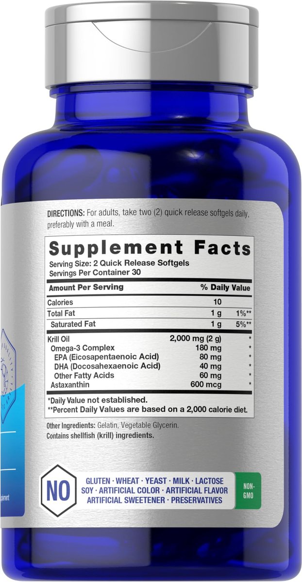 Horbäach Antarktischer Krillöl 2000mg | 60 Weichkapseln | Omega-3, EPA, DHA Supplement | mit Astaxanthin | Non-GVO, Glutenfrei