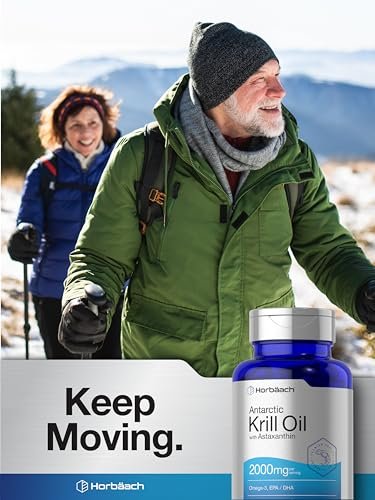 Horbäach Antarktischer Krillöl 2000mg | 60 Weichkapseln | Omega-3, EPA, DHA Supplement | mit Astaxanthin | Non-GVO, Glutenfrei