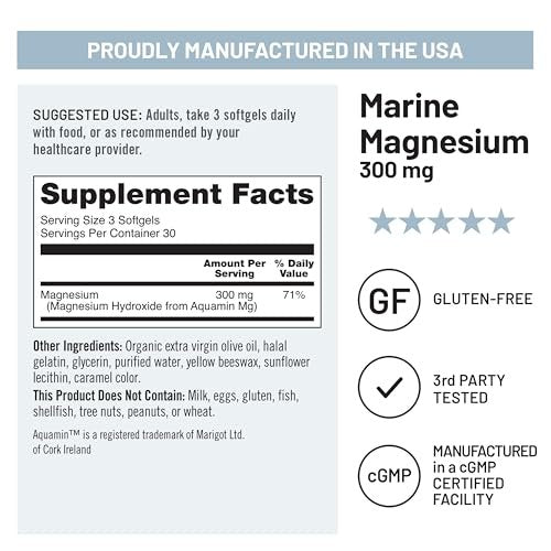 NatureWise Hochabsorbierbares Meeresmagnesium 300 mg – Natürliches Magnesium aus Meerwasser – Non-GMO, hergestellt in den USA – 90 Softgels (1-Monatsvorrat)