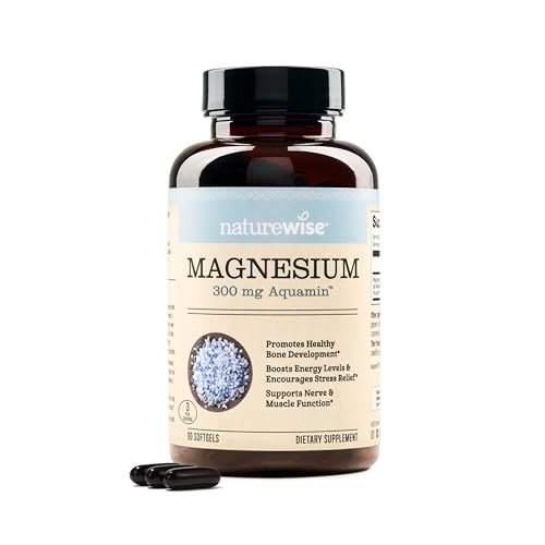 NatureWise Hochabsorbierbares Meeresmagnesium 300 mg – Natürliches Magnesium aus Meerwasser – Non-GMO, hergestellt in den USA – 90 Softgels (1-Monatsvorrat)