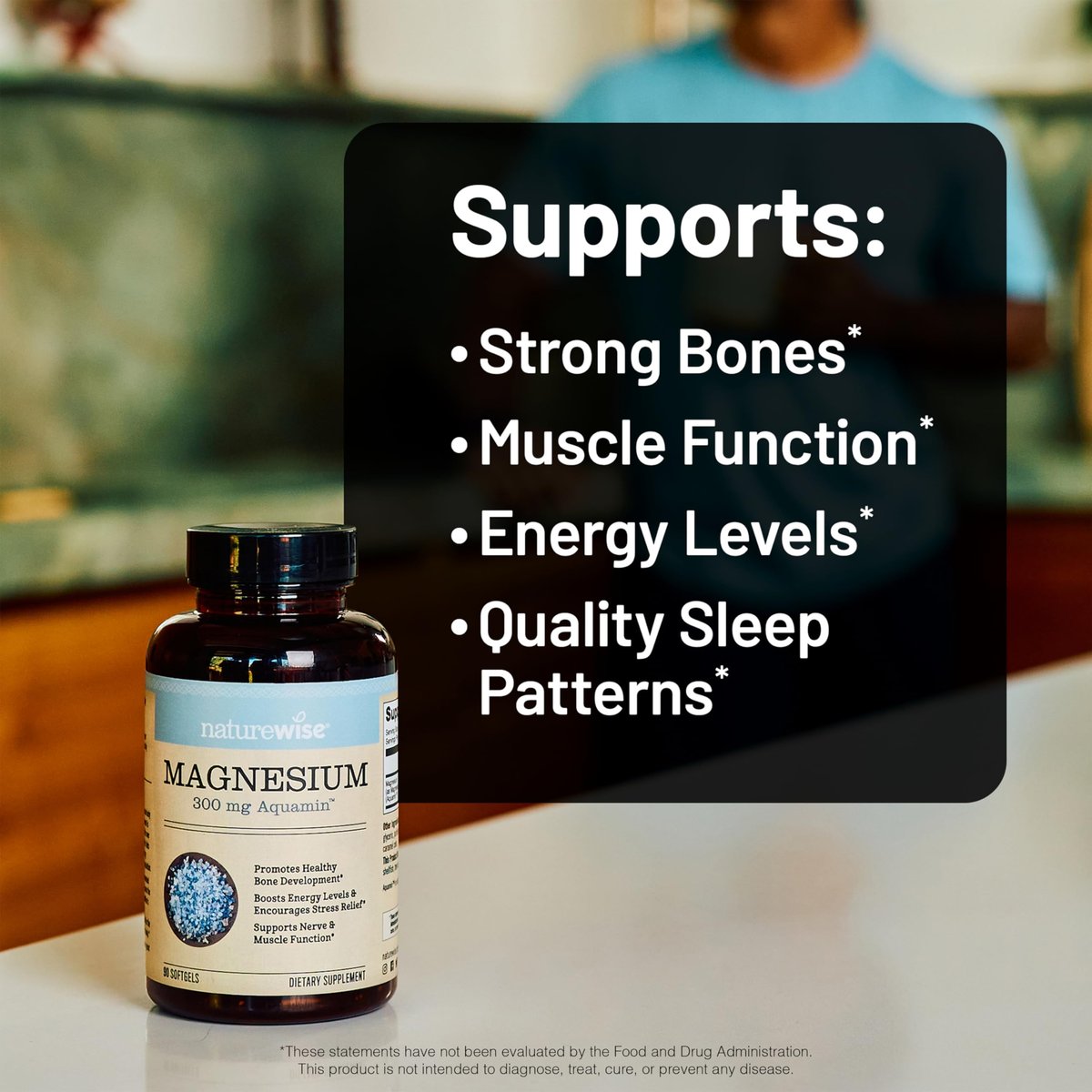 NatureWise Hochabsorbierbares Meeresmagnesium 300 mg – Natürliches Magnesium aus Meerwasser – Non-GMO, hergestellt in den USA – 90 Softgels (1-Monatsvorrat)